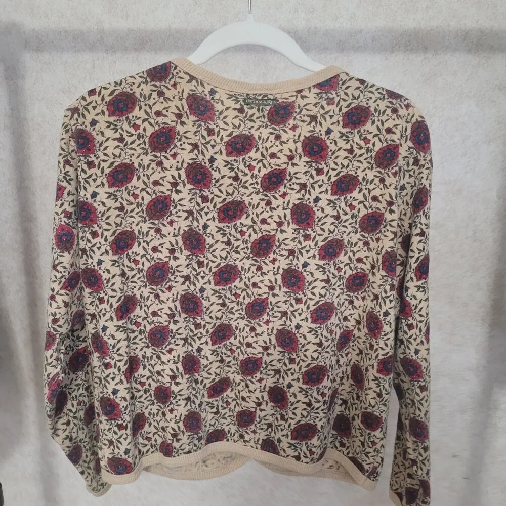 Vintage Blue Red Flowers Cardigan Sweater Outback Red The Limited Size M 1980's - Picture 9 of 15